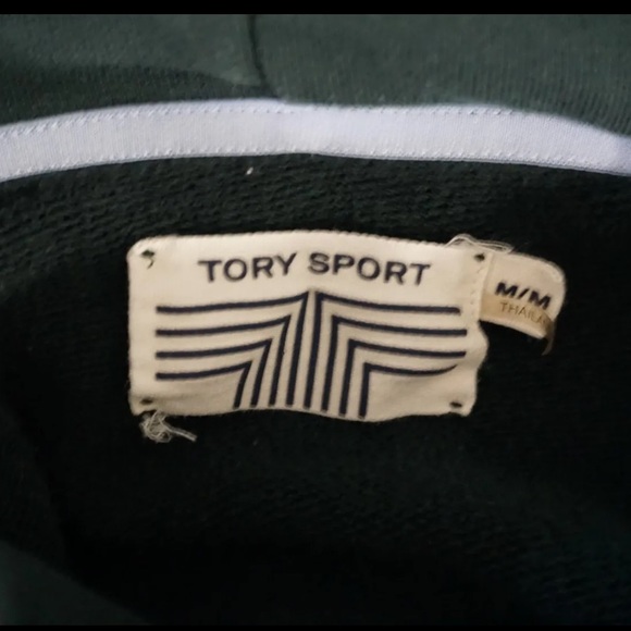 Tory Burch Sport French Terry Geo-T Logo Hoodie Sweatshirt Green Medium - Picture 7 of 8